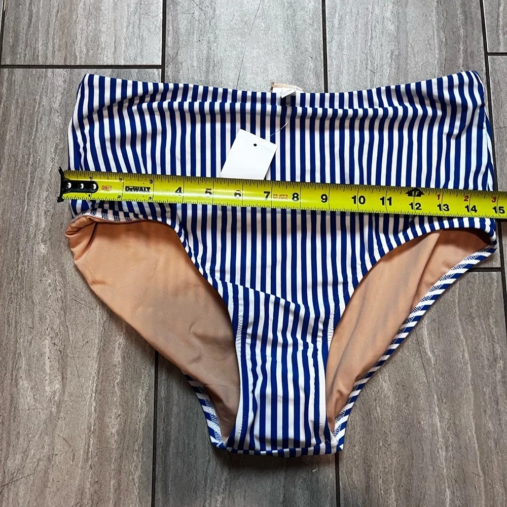 J Crew Factory Blue Stripped Bikini Bottom Size Large NEW WITH TAGS - Picture 2 of 5